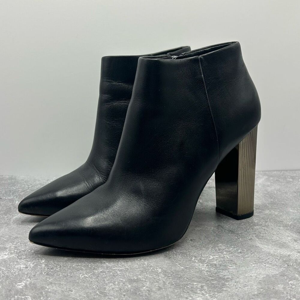 Michael Kors Paloma Black Bootie Boots Size 6.5 M Leather Block Heels Pointed - Picture 2 of 16